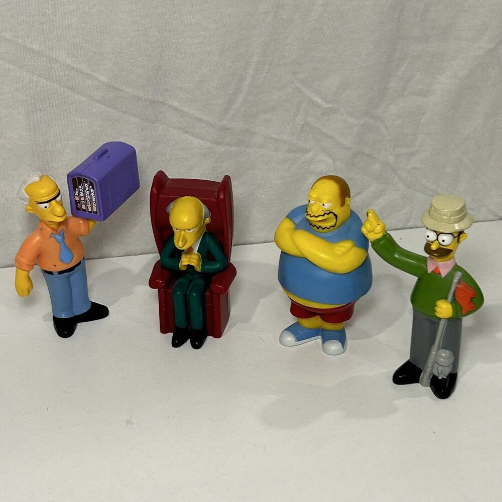 The Simpson's 2007 Burger King Lot Of 4 Mr Burns Russ Cargill Ned Comic Book Guy